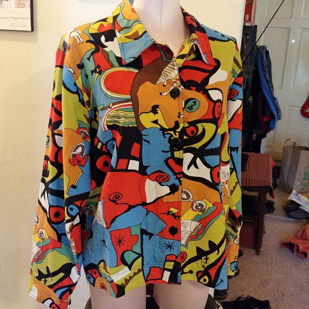 Multi-colored Pop Art Light Jacket Button Down - image 7